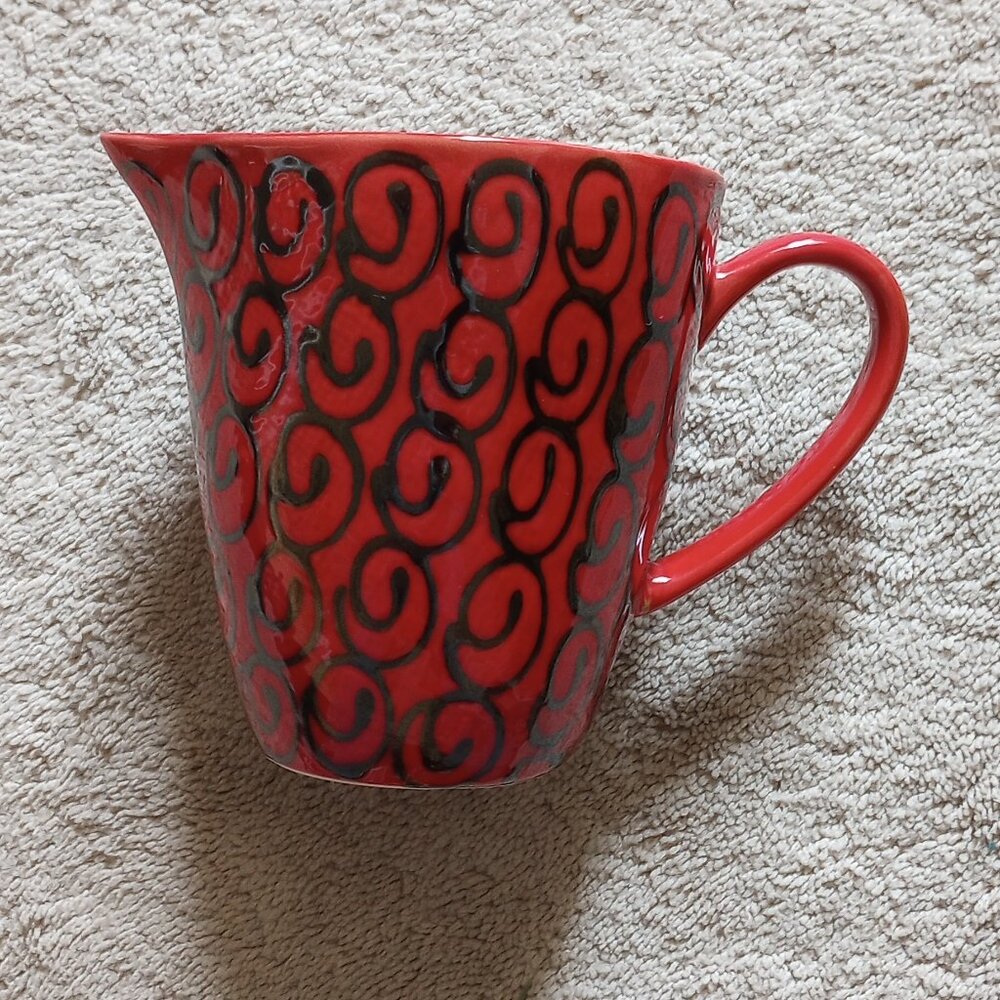 Red & Black, 1 1/2 Quart Ceramic Pitcher with Handle